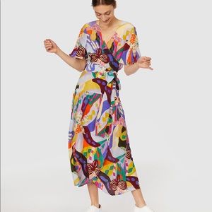Gorman Wild Orchid Pattern Colorful Silk Wrap Dress